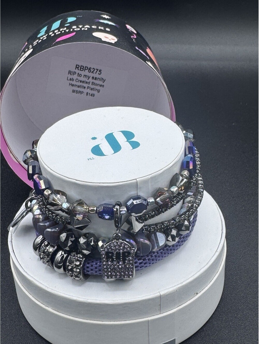 Bomb Party Halloween Stackable 4-Bracelet Set, Charm, Hematite Plated, RBP6275
